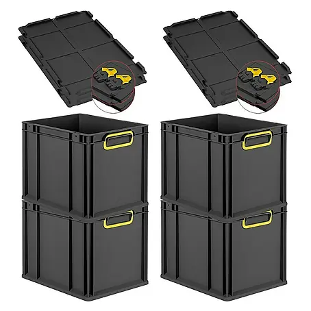 Proregal  Euroboxen-Set 4x Eurobox NextGen Color mit Scharnierdeckel und Verschlüssen