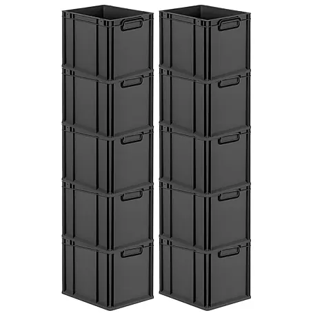 SparSet 10x Eurobox NextGen Color | HxBxT 32x30x40cm | 30 Liter | Griffe schwarz geschlossen | Glatter Boden | Schwarz | Eurobehälter, Transportbox, Transportbehälter, Stapelbehälter