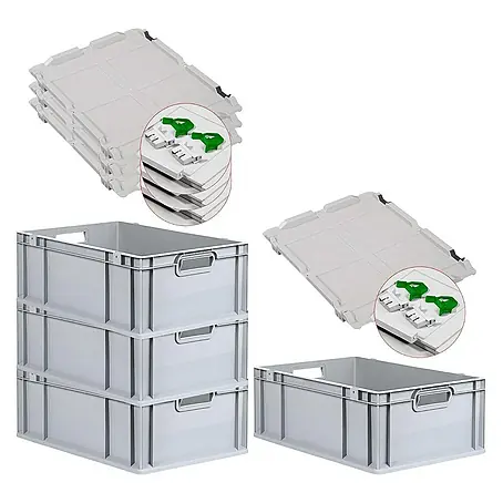 Proregal  Euroboxen-Set 4x Eurobox NextGen Economy mit Scharnierdeckel und grünen Verschlüssen
