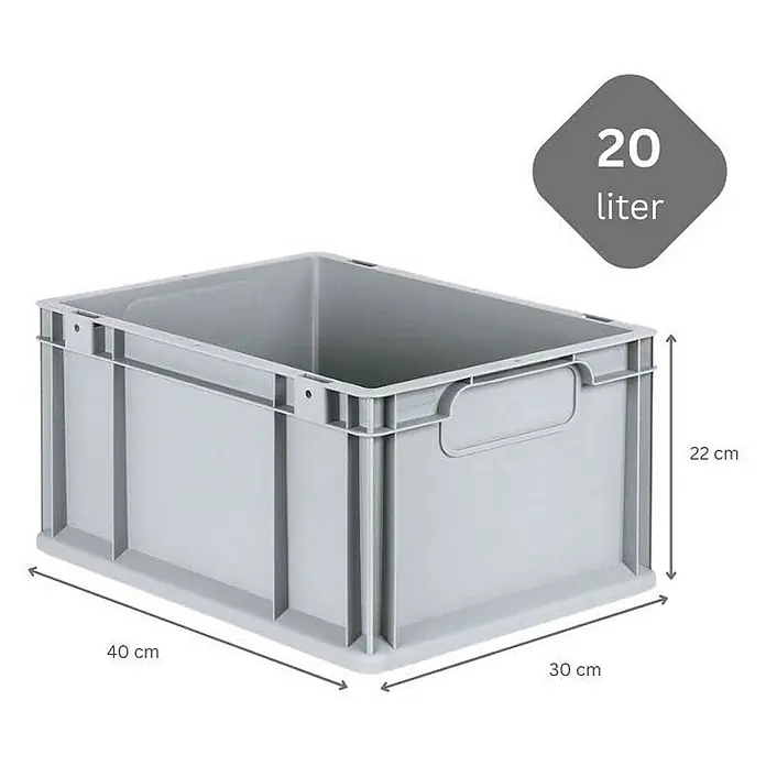 Proregal Euroboxen-Set 5x Eurobox NextGen Grip mit Scharnierdeckel und roten Verschlüssen - L x B x H: 40 x 30 x 22 cm, Kunststoff, Grau, 5 Stk. - Graue 20-Liter-Kunststoffbox mit den Maßen 40 x 30 x 22 cm, ideal für Lagerung und Transport.