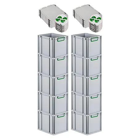 Proregal  Euroboxen-Set 10x Eurobox NextGen Color mit Auflagedeckel und Schiebeschnappverschlüsse