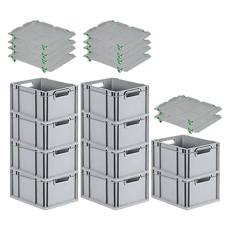 Proregal  Euroboxen-Set 10x Eurobox NextGen Economy mit Auflagedeckel und 4x Verschlüsse Grün