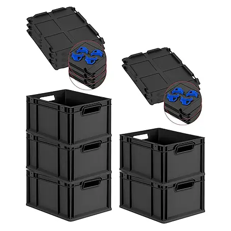 Proregal  Euroboxen-Set 5x Eurobox NextGen Grip mit Scharnierdeckel und blauen Verschlüssen