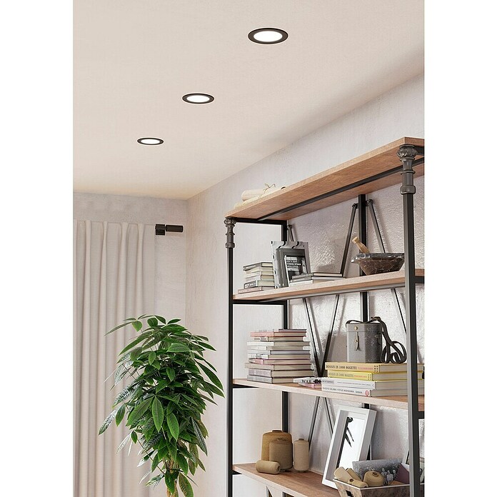 Eglo Fueva 6 Downlight empotrable LED redondo (6 W, Ø x Al: 11,7 x 3,1 cm, Negro, 2.700 K - 6.500 K, IP44) | BAUHAUS