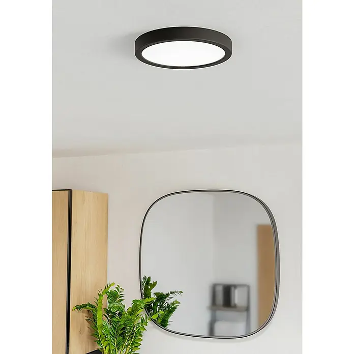 Eglo Fueva 6 Downlight empotrable LED redondo - 11,5 W, Ø x Al: 21 x 2 cm, Negro, Blanco cálido - Lámpara de techo de estilo moderno. La lámpara redonda tiene un marco negro y proporciona una luz brillante y agradable en la habitación.