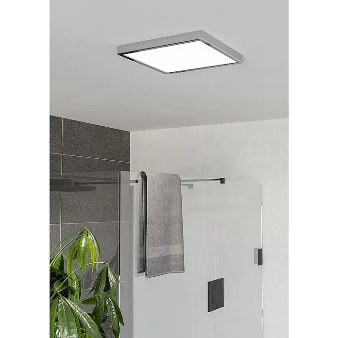 Eglo Fueva 6 Foco downlight de superficie LED - 13 W, L x An x Al: 29 x 29 x 2 cm, Cromo, Blanco frío - Iluminación de baño moderna con una lámpara de techo cuadrada que proporciona una iluminación brillante y uniforme. La lámpara es elegante y funcional.