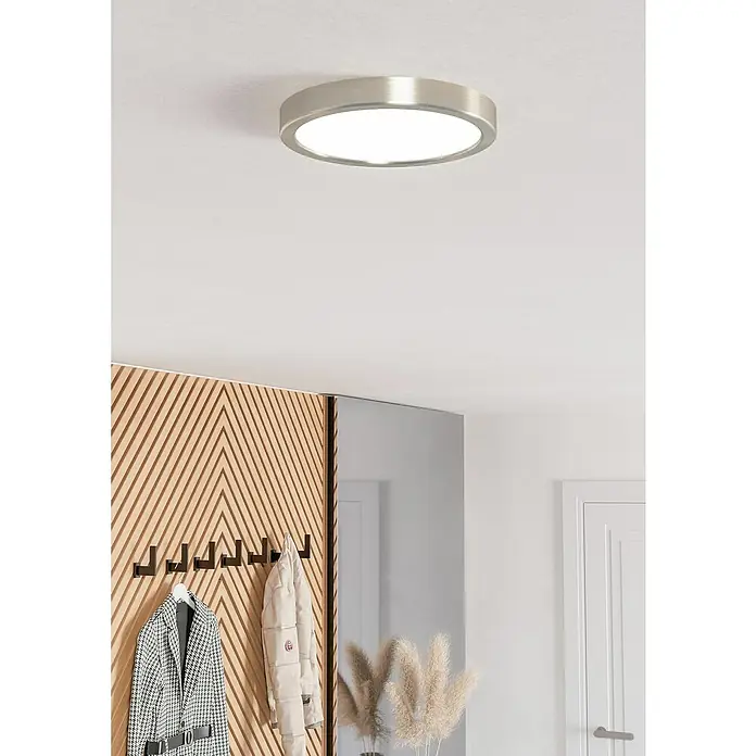 Eglo Fueva 6 Downlight empotrable LED redondo - 11,5 W, Ø x Al: 21 x 2 cm, Níquel, Blanco cálido - Lámpara de techo moderna con forma redonda. La luz es brillante y uniforme, ideal para un pasillo o entrada.