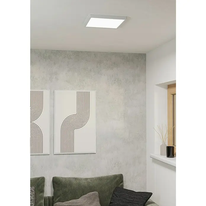 Eglo Fueva 6 Foco downlight de superficie LED - 13 W, L x An x Al: 29 x 29 x 2 cm, Blanco, Blanco frío - Elegante lámpara de techo cuadrada que ilumina una habitación moderna. Su diseño ofrece una iluminación uniforme, ideal para espacios contemporáneos.