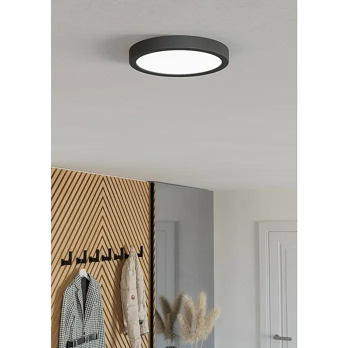 Eglo Fueva 6 Downlight empotrable LED redondo - 11,5 W, Ø x Al: 21 x 2 cm, Negro/Blanco, Blanco cálido - Una lámpara de techo gris moderna con forma redonda que proporciona una iluminación elegante. Perfecta para vestíbulos o entradas.