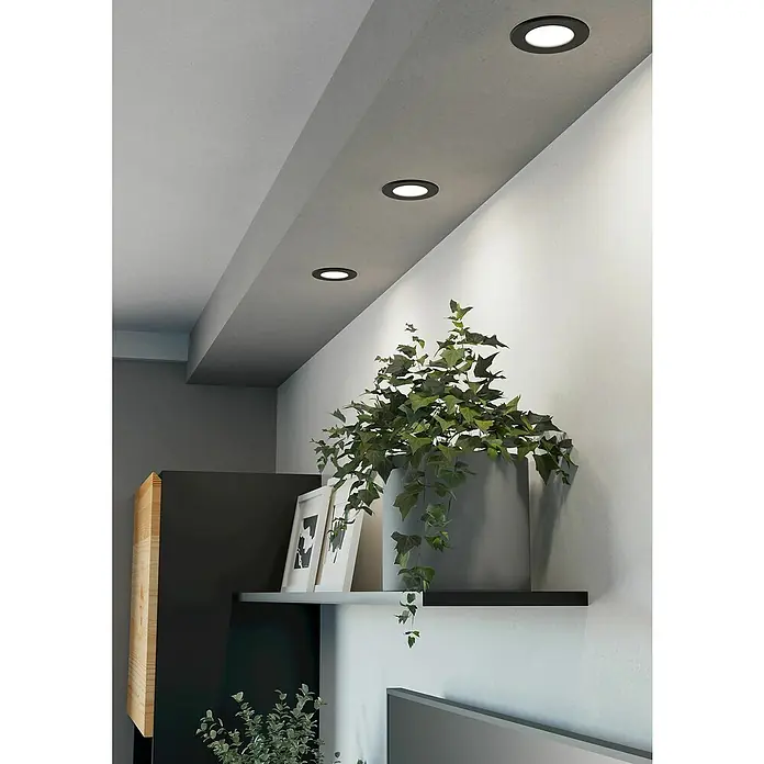 Eglo Fueva 6 Downlight empotrable LED redondo - 3,5 W, Ø x Al: 8,6 x 3,1 cm, Negro, 2.700 K - 6.500 K, IP20 - Luces de techo: Elegantes downlights empotrables que crean un ambiente moderno con iluminación precisa, ideales para interiores con estilo.