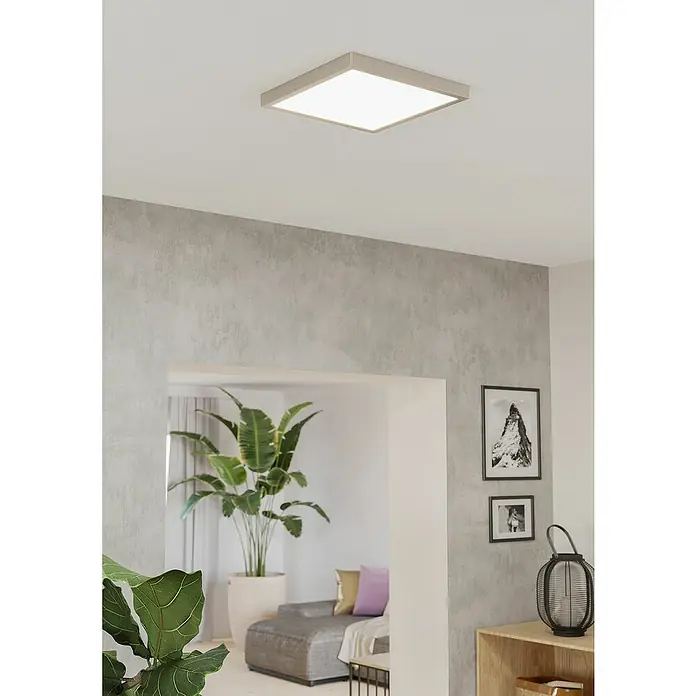 Eglo Fueva 6 Foco downlight de superficie LED - 13 W, L x An x Al: 29 x 29 x 2 cm, Níquel, Blanco frío - Moderna lámpara de techo cuadrada con paneles LED brillantes en un espacio habitable elegante, que proporciona una iluminación agradable.