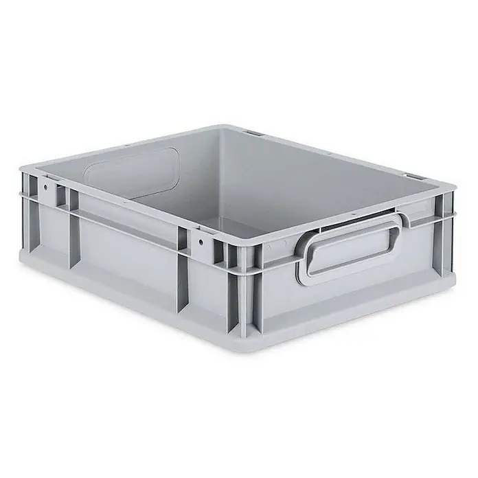 Proregal Euroboxen-Set 10x Eurobox NextGen Economy mit Auflagedeckel und 4x Verschlüsse Grün - L x B x H: 40 x 30 x 12 cm, Kunststoff, Grau, 10 Stk. - Graue Kunststoffbox mit Griffen, ideal für Lagerung und Transport, robust und vielseitig einsetzbar.Perfekt für Werkstatt, Lager oder Haushalt.