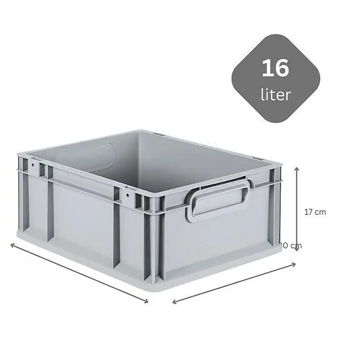 Proregal Euroboxen-Set 10x Eurobox NextGen Grip mit Scharnierdeckel und blauen Verschlüssen - L x B x H: 40 x 30 x 17 cm, Kunststoff, Grau, 10 Stk. - Graue 16-Liter-Aufbewahrungsbox aus Kunststoff mit Tragegriffen für Lagerung und Organisation.