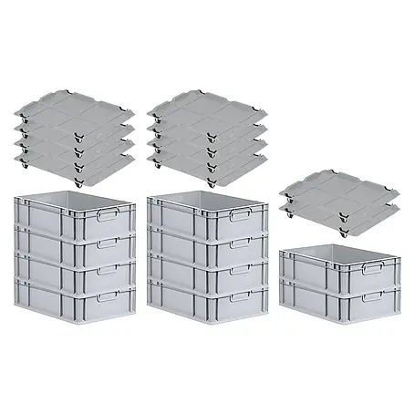 Proregal  Euroboxen-Set 10x Eurobox NextGen Economy mit Auflagedeckel und 4x Verschlüsse Schwarz