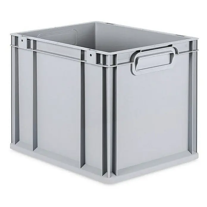 Proregal Euroboxen-Set 10x Eurobox NextGen Economy mit Auflagedeckel und 4x Verschlüsse Gelb - Kunststoff, Grau, 10 Stk. - Ein grauer, rechteckiger Lagerbehälter aus Kunststoff mit Griffen an den Seiten zur einfachen Handhabung und zum Transport.