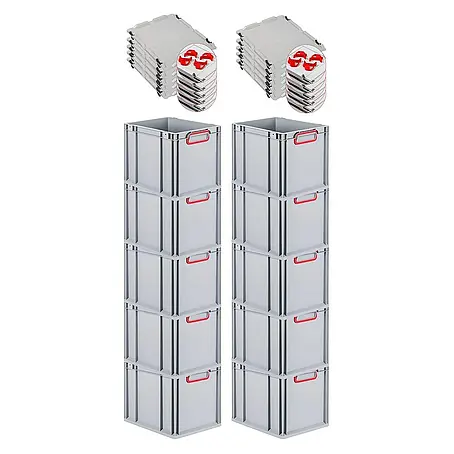 Proregal  Euroboxen-Set 10x Eurobox NextGen Color mit Auflagedeckel und Schiebeschnappverschlüsse
