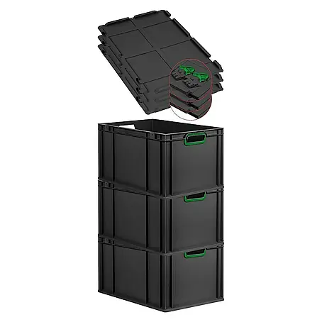 Proregal  Euroboxen-Set 3x Eurobox NextGen Color mit Scharnierdeckel und Verschlüssen