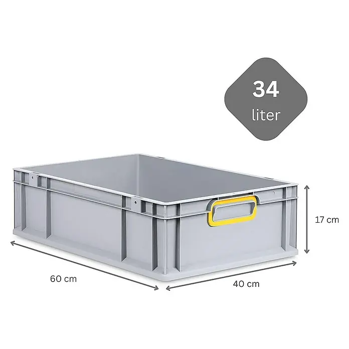 Proregal Euroboxen-Set 5x Eurobox NextGen Color - L x B x H: 60 x 40 x 17 cm, Kunststoff, Grau, Gelb, 5 Stk. - Graue 34-Liter-Eurobox aus Kunststoff mit den Maßen 60 x 40 x 17 cm, ideal für Lagerung und Transport.