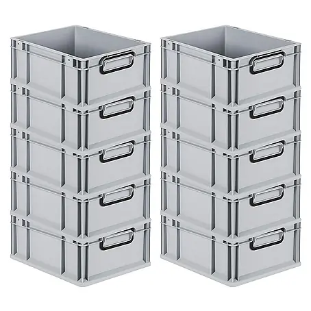 SuperSparSet 10x Eurobox NextGen Color | HxBxT 17x30x40cm | 16 Liter | Griffe schwarz geschlossen | Glatter Boden | Grau | Eurobehälter, Transportbox, Transportbehälter, Stapelbehälter