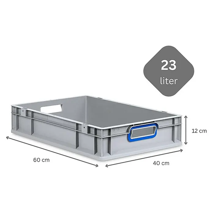 Proregal Euroboxen-Set 8x Eurobox NextGen Color mit Auflagedeckel und Schiebeschnappverschlüsse - L x B x H: 60 x 40 x 12 cm, Kunststoff, Grau, Blau, 8 Stk. - Graue Kunststoffbox mit den Maßen 60 x 40 x 12 cm und einem Volumen von 23 Litern zur vielseitigen Aufbewahrung.