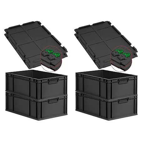 Proregal  Euroboxen-Set 4x Eurobox NextGen Grip mit Scharnierdeckel und grünen Verschlüssen