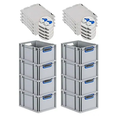 Proregal  Euroboxen-Set 8x Eurobox NextGen Color mit Scharnierdeckel und Verschlüssen
