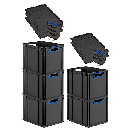Proregal  Euroboxen-Set 5x Eurobox NextGen Color mit Scharnierdeckel und Verschlüssen