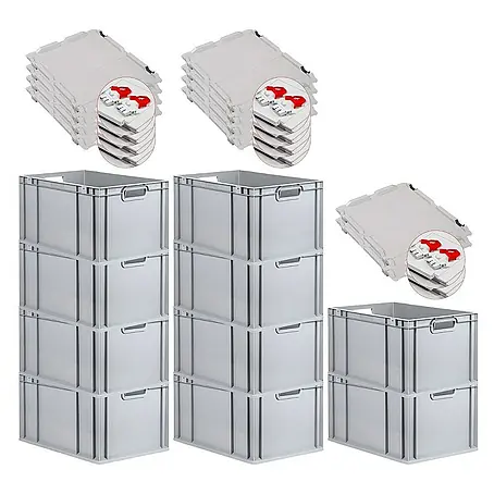Proregal  Euroboxen-Set 10x Eurobox NextGen Grip mit Scharnierdeckel und roten Verschlüssen