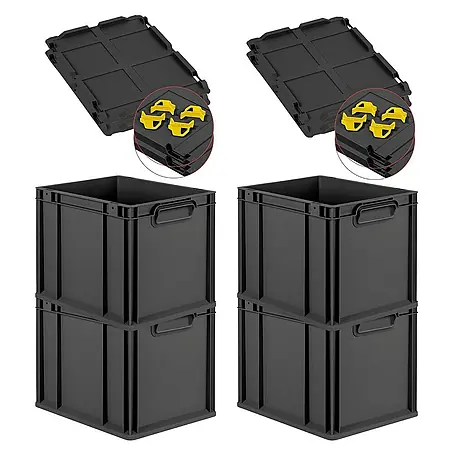Proregal  Euroboxen-Set 4x Eurobox NextGen Grip mit Auflagedeckel inkl. 4 gelben Verschlüssen