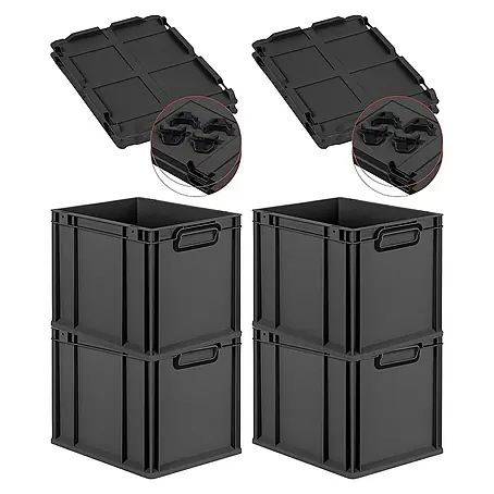 Proregal  Euroboxen-Set 4x Eurobox NextGen Color mit Auflagedeckel und Schiebeschnappverschlüsse