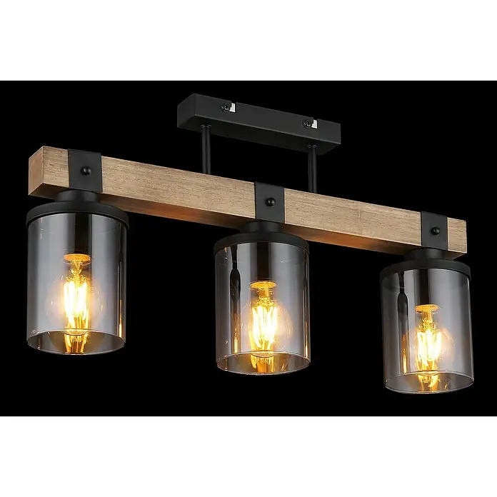 Globo Plafón Lila - 60 W, L x An x Al: 520 x 100 x 286 mm, Marrón, E27 - Lámpara de techo elegante con tres luces y tulipas de vidrio ahumado que proporciona iluminación cálida. Ideal para salón.