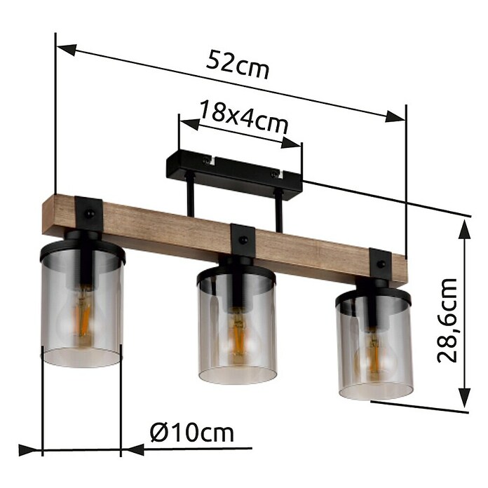 Globo Deckenleuchte Lila (60 W, L x B x H: 520 x 100 x 286 mm, Dunkelbraun/Rauchfarben/Schwarz, E27) | BAUHAUS