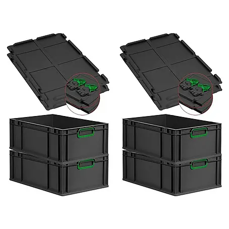 Proregal  Euroboxen-Set 4x Eurobox NextGen Color mit Scharnierdeckel und Verschlüssen