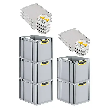 Proregal  Euroboxen-Set 5x Eurobox NextGen Color mit Scharnierdeckel und Verschlüssen