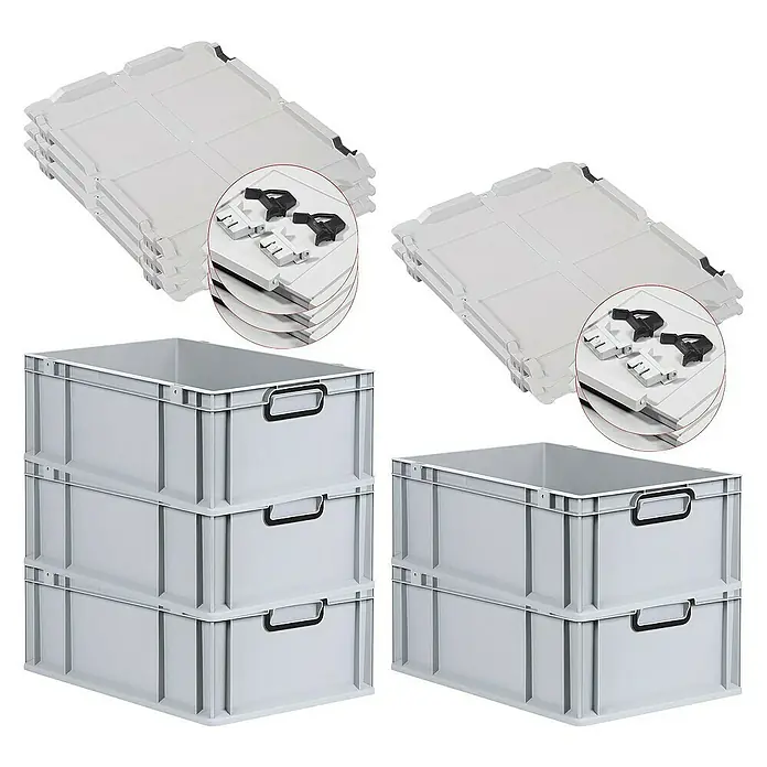 Proregal Euroboxen-Set 5x Eurobox NextGen Color mit Scharnierdeckel und Verschlüssen - L x B x H: 60 x 40 x 22 cm, Kunststoff, Grau, Schwarz, 5 Stk. - Graue Eurobehälter und zugehörige Deckel für eine vielseitige Lagerung und Organisation im professionellen oder privaten Bereich.