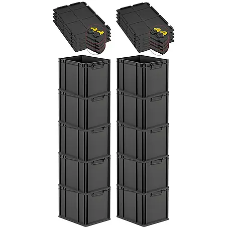 Proregal  Euroboxen-Set 10x Eurobox NextGen Grip mit Scharnierdeckel und gelben Verschlüssen
