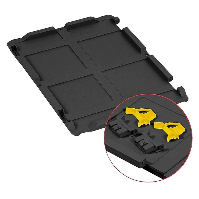 Proregal Euroboxen-Set 10x Eurobox NextGen Grip mit Scharnierdeckel und gelben Verschlüssen - Kunststoff, Schwarz, 10 Stk. - Schwarze Kofferraumwanne mit verstärkten Bereichen und Befestigungsclips, die Ordnung und Schutz im Fahrzeug bieten.