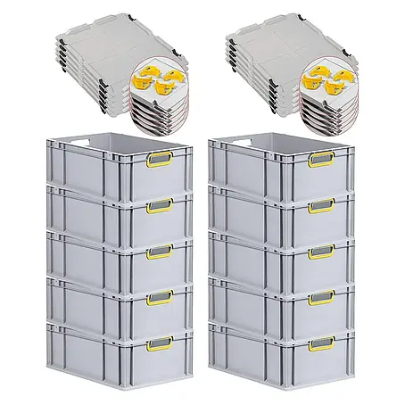 Proregal  Euroboxen-Set 10x Eurobox NextGen Color mit Auflagedeckel und Schiebeschnappverschlüsse