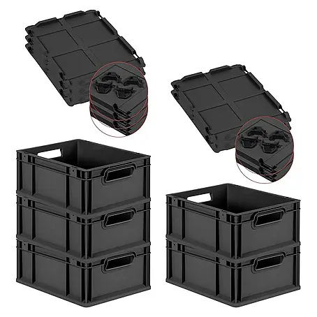 Proregal  Euroboxen-Set 5x Eurobox NextGen Grip mit Scharnierdeckel und schwarzen Verschlüssen