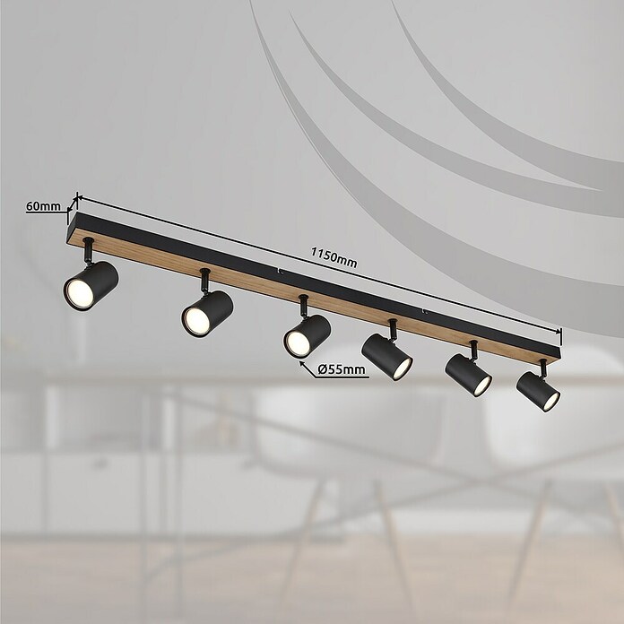 Globo Deckenstrahler Robby (35 W, L x B x H: 1 150 x 60 x 120 mm, Graphit/Holzoptik/Schwarz, GU10) | BAUHAUS