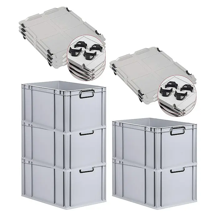 Proregal Euroboxen-Set 5x Eurobox NextGen Color mit Auflagedeckel und Schiebeschnappverschlüsse - L x B x H: 60 x 40 x 32 cm, Kunststoff, Grau, Schwarz, 5 Stk. - Die grauen Kunststoffboxen mit passenden Deckeln sind eine praktische Lösung für Lagerung und Organisation.