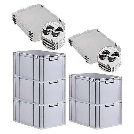 Proregal  Euroboxen-Set 5x Eurobox NextGen Color mit Auflagedeckel und Schiebeschnappverschlüsse