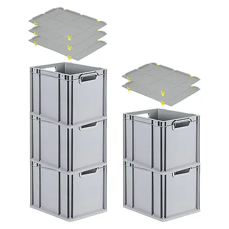 Proregal  Euroboxen-Set 5x Eurobox NextGen Economy mit Auflagedeckel und 4x Verschlüsse Gelb