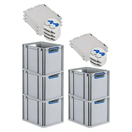 Proregal  Euroboxen-Set 5x Eurobox NextGen Color mit Scharnierdeckel und Verschlüssen