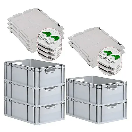 Proregal  Euroboxen-Set 5x Eurobox NextGen Grip mit Scharnierdeckel und grünen Verschlüssen