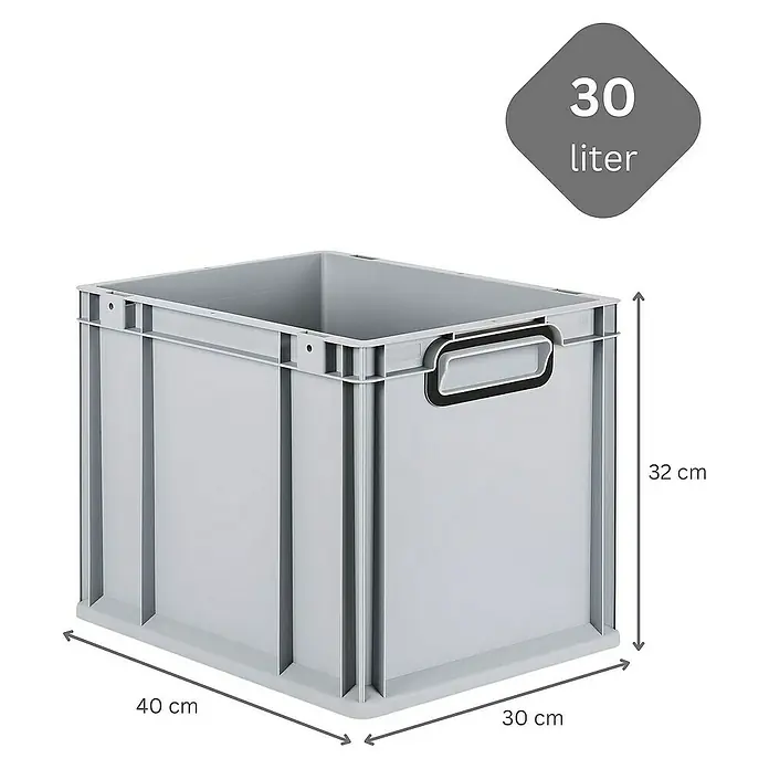 Proregal Euroboxen-Set 10x Eurobox NextGen Color mit Scharnierdeckel und Verschlüssen - Kunststoff, Grau, Schwarz, 10 Stk. - Graue 30-Liter-Lagerkiste aus Kunststoff mit den Maßen 40 x 30 x 32 cm, ideal für Lagerung und Organisation.