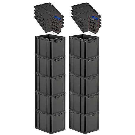Proregal  Euroboxen-Set 10x Eurobox NextGen Grip mit Scharnierdeckel und blauen Verschlüssen