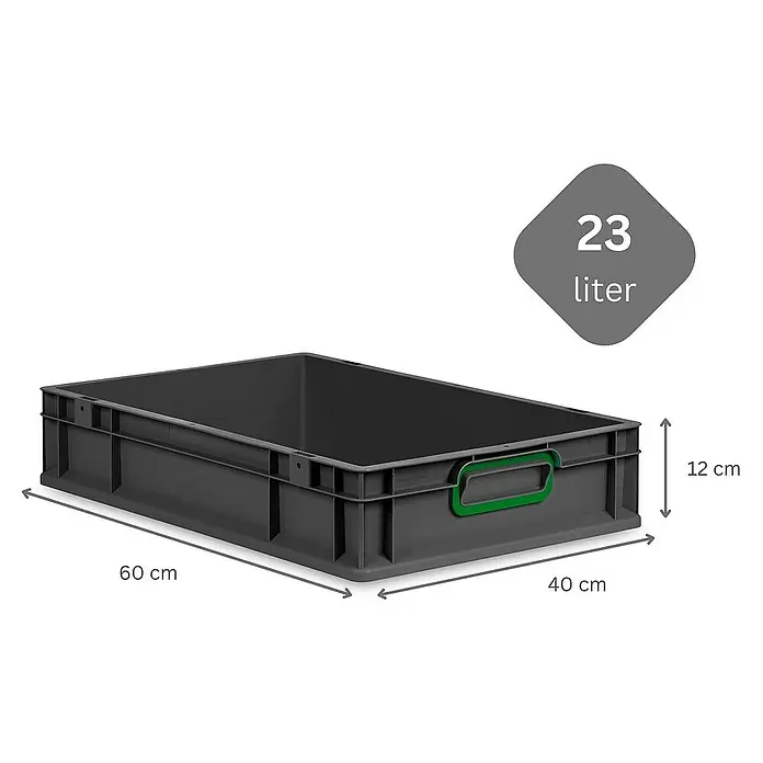 Proregal Euroboxen-Set 5x Eurobox NextGen Color - Kunststoff, Schwarz, Grün, 5 Stk. - Graue Kunststoffbox mit den Maßen 60 x 40 x 12 cm und einem Volumen von 23 Litern zur Aufbewahrung und zum Transport von Gegenständen.