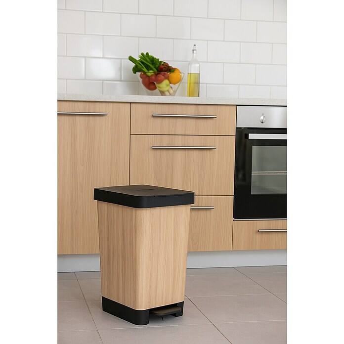 Tatay Cubo con pedal Smart Deco Wood 25L (Negro/Marrón, Polipropileno)