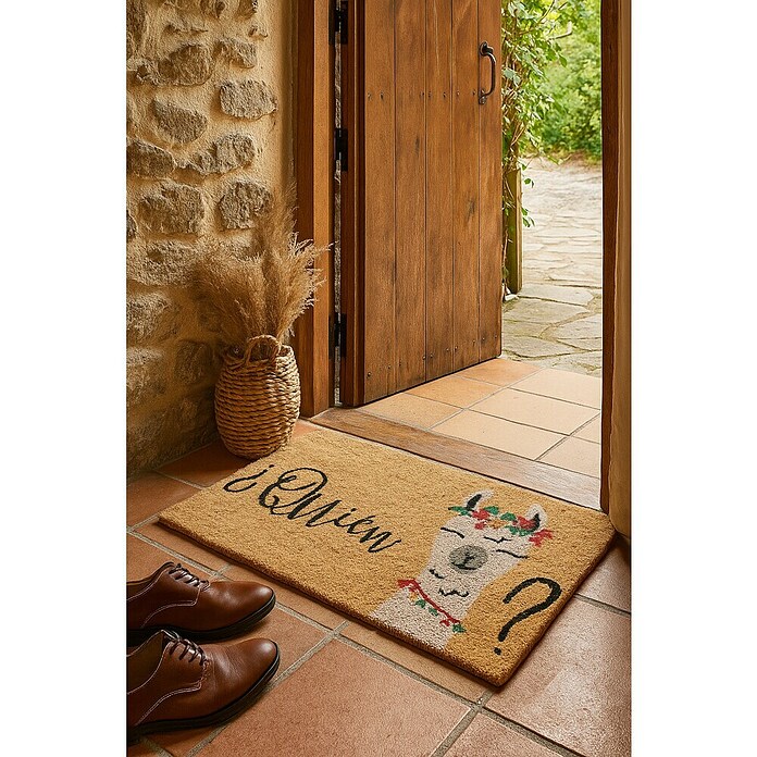 Felpudo de coco Quién llama (60 x 40 cm, Estándar, Fibra de coco natural y PVC)